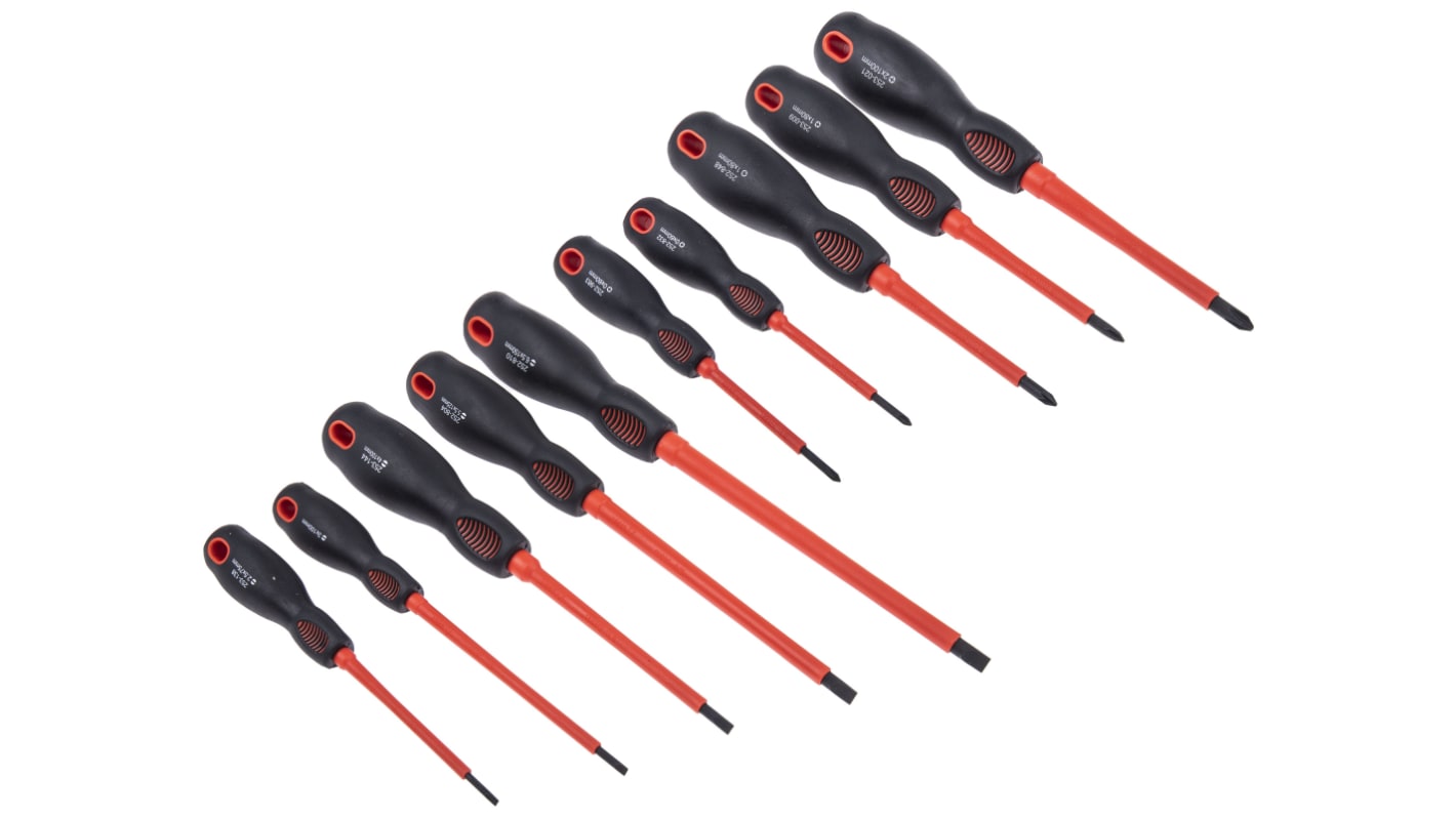 RS PRO Phillips; Pozidriv; Slotted Insulated Screwdriver Set, 10-Piece