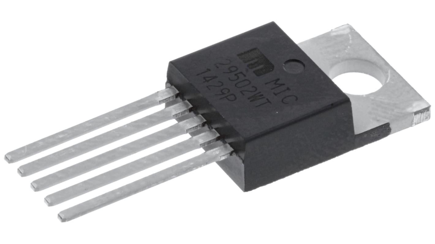 Microchip LDO稳压芯片, 1.25 → 26 V输出, 5A最大输出, 单路输出, TO-220, 5针, 通孔安装, -40 °C→+125 °C, ±1%精度