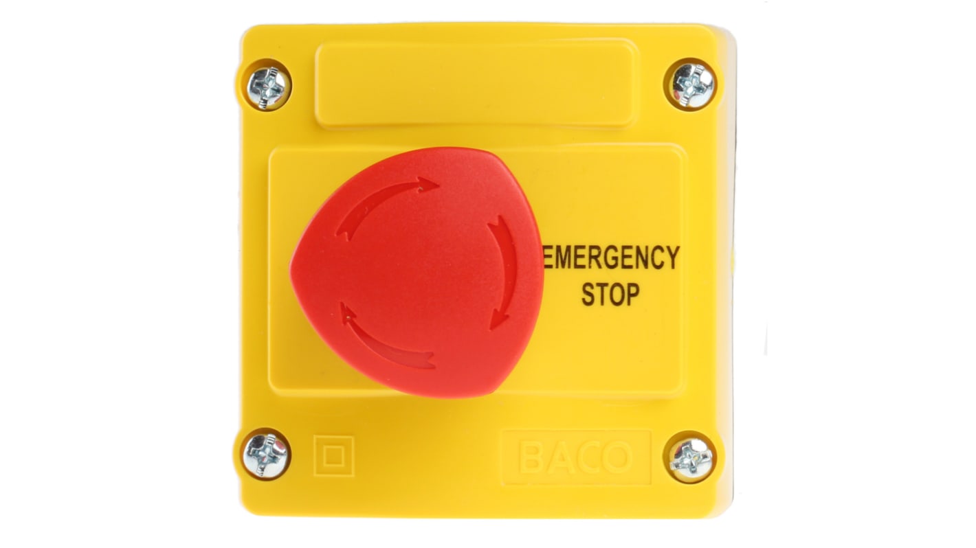 BACO LBX1 Series Twist Release Emergency Stop Push Button, Surface Mount, 1NC, IP66