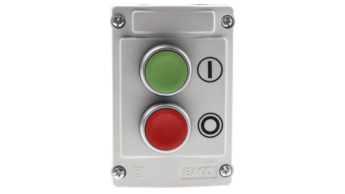 BACO Spring Return Control Station Switch - SPDT, Plastic, Green, Red, IP66