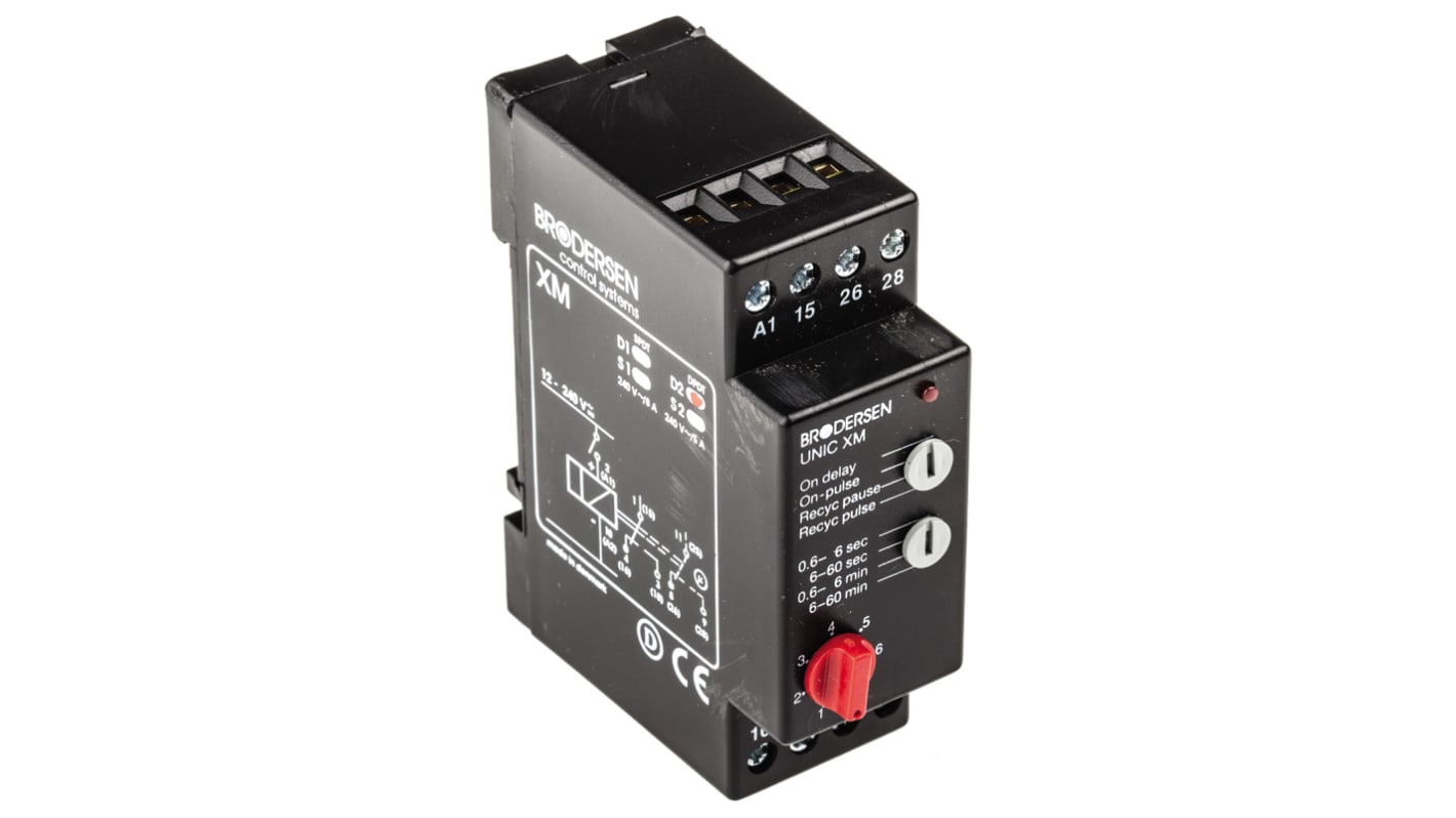 Brodersen Systems XM-D2 Series DIN Rail Mount Timer Relay, 10.5 → 265V ac/dc, 2-Contact, 0.6 → 60min, DPDT