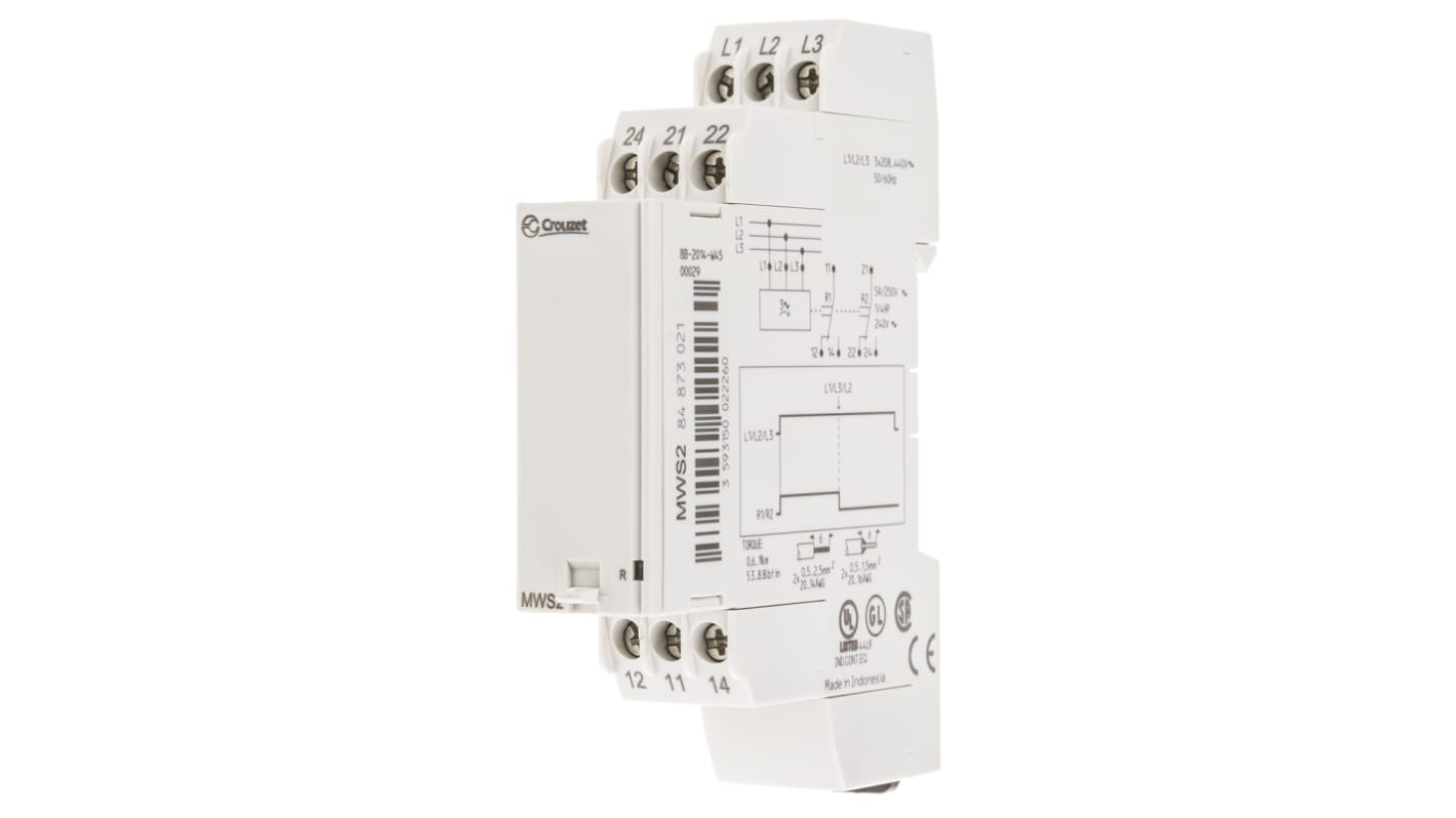 Crouzet Phase Monitoring Relay, 3 Phase, DPDT, DIN Rail