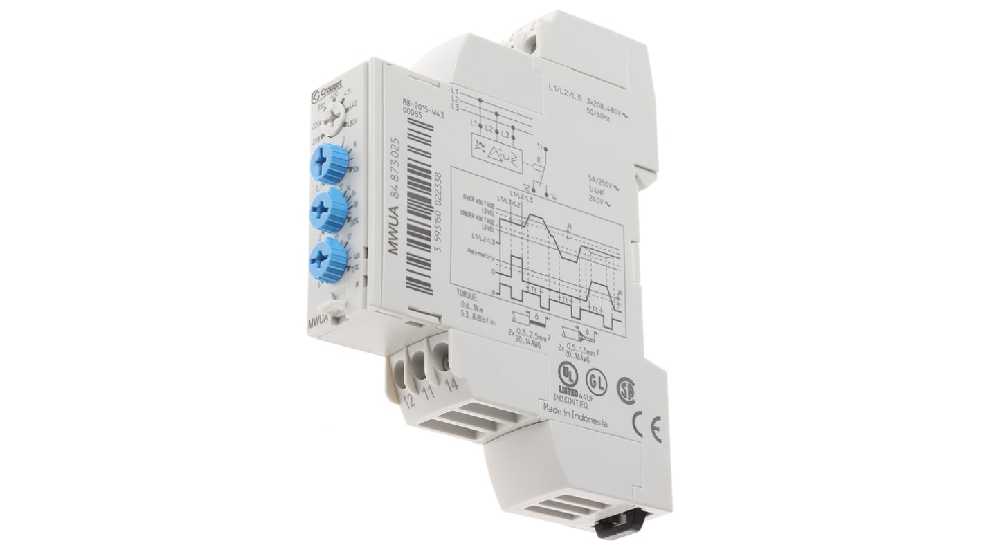 Crouzet Phase, Voltage Monitoring Relay, 3 Phase, SPDT, 183 → 528V ac, DIN Rail