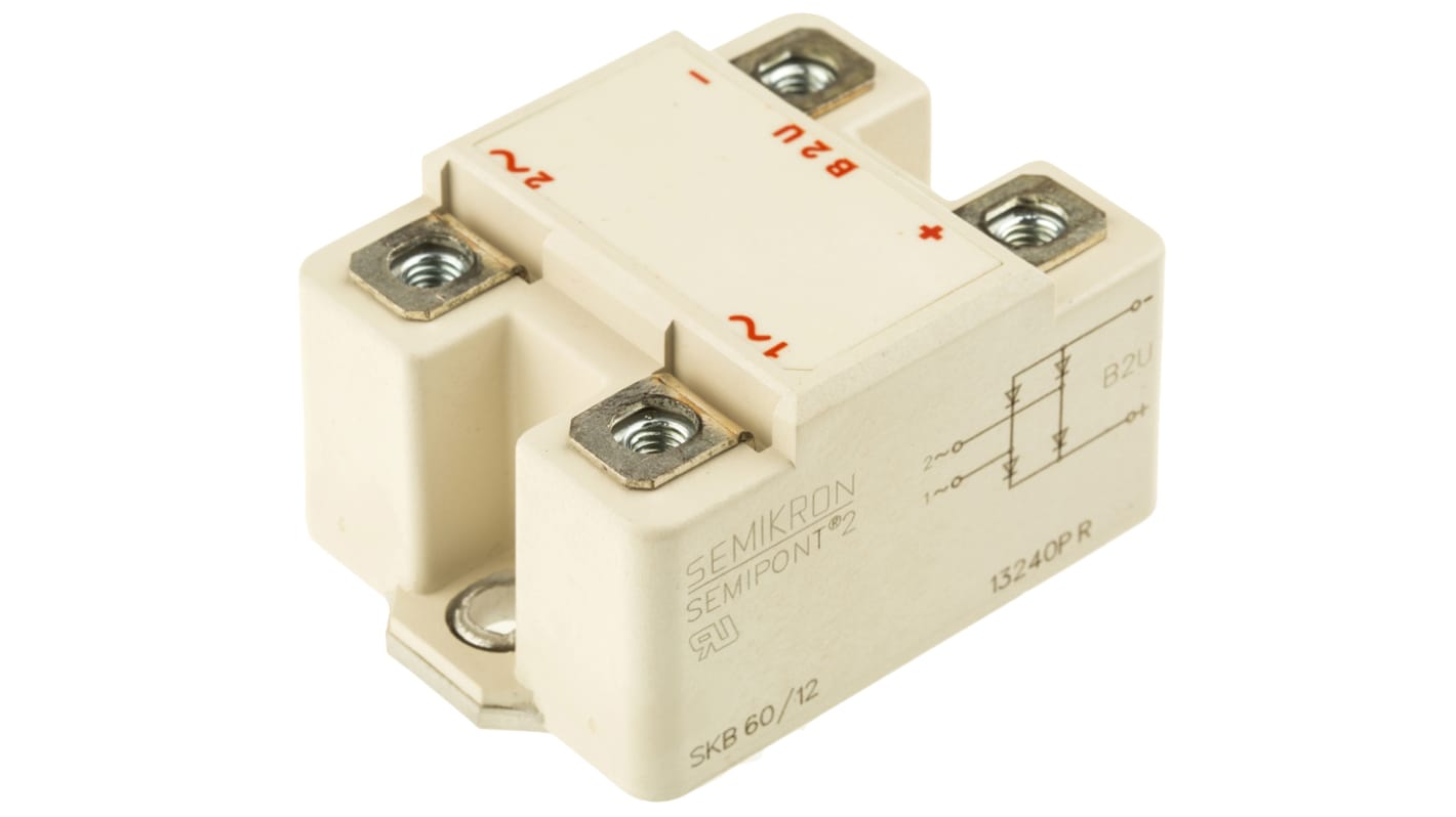 Semikron Danfoss Brückengleichrichter, 1-phasig 60A 1200V Tafelmontage 1.6V SEMIPONT2 4-Pin 500μA Siliziumverbindung