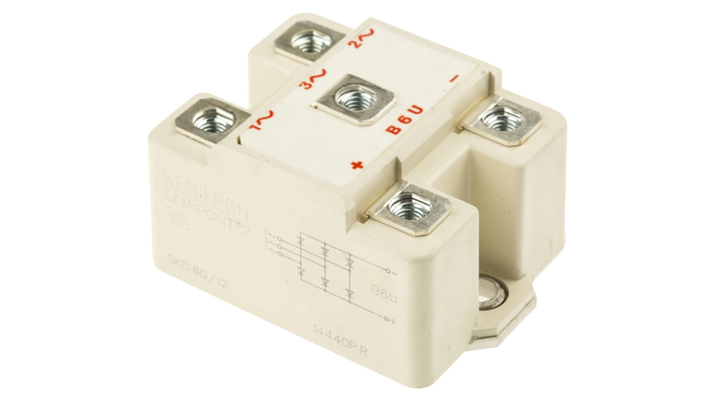 Modulo raddrizzatore ponte, Trifase, Semikron Danfoss, Ifwd 60A, VRRM 1200V, SEMIPONT2, Montaggio a pannello, 5 Pin