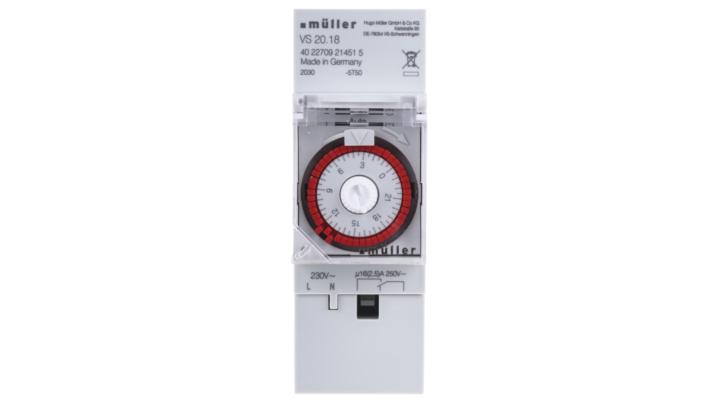 Muller 机械DIN导轨定时开关, 单通道, 230 V 交流电源, 单刀双掷, 可设分钟