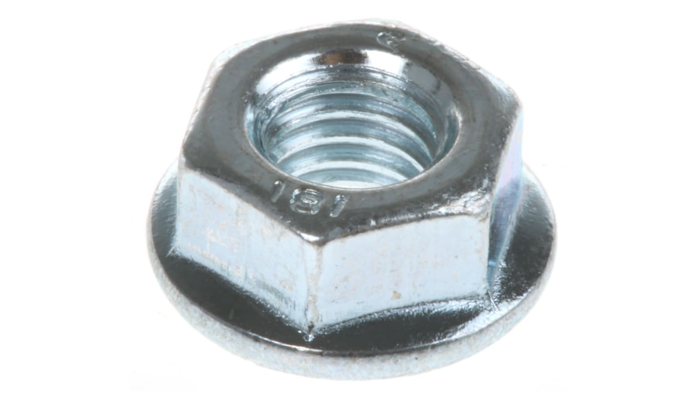 Ecrou hexagonal à collerette de diamètre 14.2mm, M6, Acier Galvanisé brillant