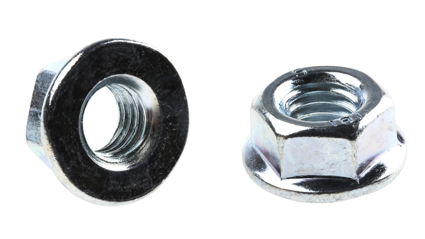 Tuerca hexagonal con reborde M8 RS PRO de acero Galvanizado brillante, anch. 13.0mm, alt. 8.0mm