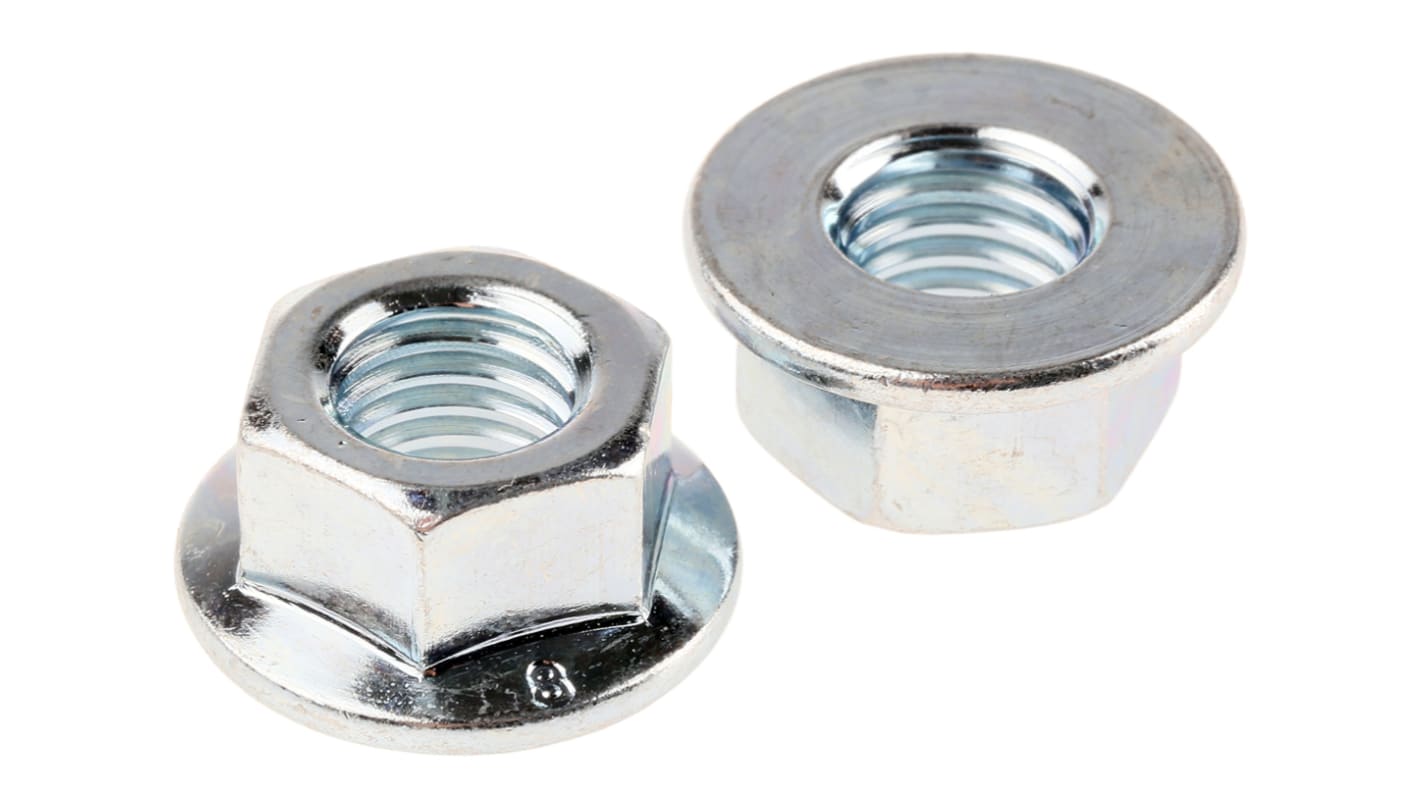 RS PRO, Bright Zinc Plated Steel Flanged Hex Nut, DIN 6923, M10