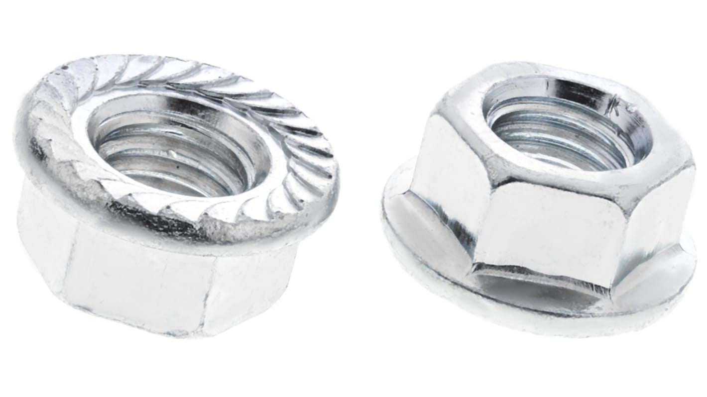 RS PRO, Bright Zinc Plated Steel Flanged Hex Nut, DIN 6923, M10