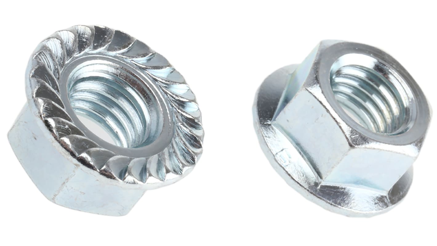 Tuerca hexagonal con reborde M12 RS PRO de acero Galvanizado brillante, anch. 18.0mm, alt. 12.0mm