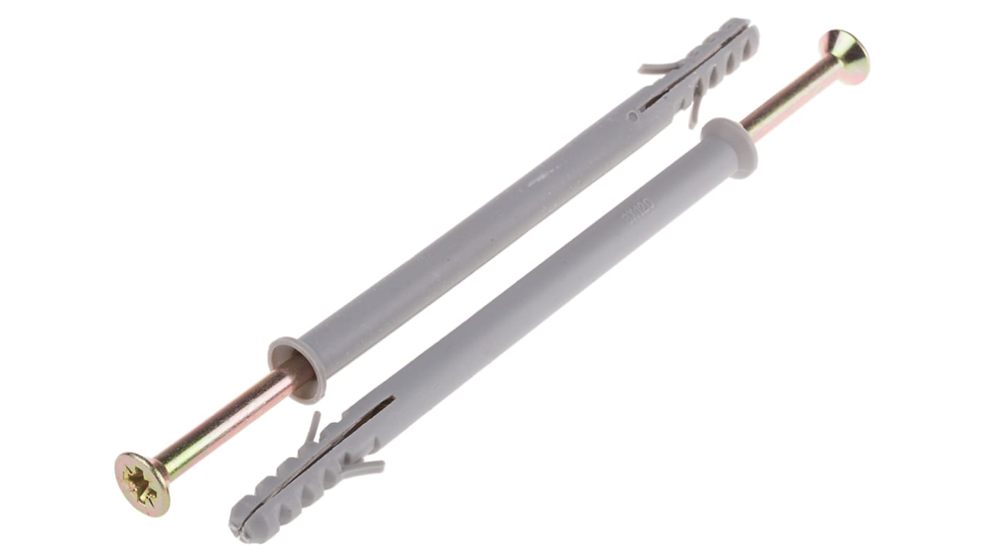 RS PRO 尼龙膨胀钉, 120mm长, 8mm固定孔直径, 最大固定厚度80mm, 适用混凝土，砖石上的紧固