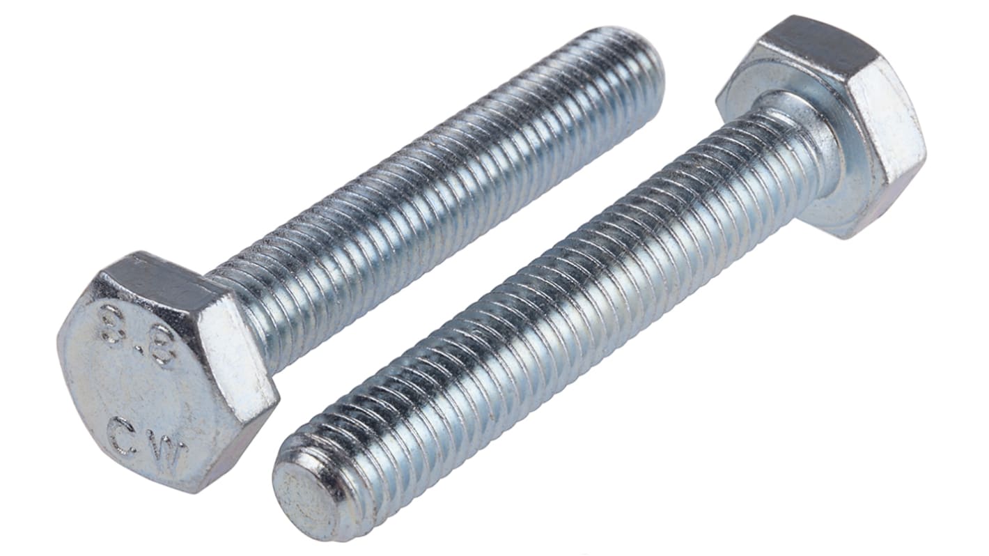 RS PRO Bright Zinc Plated Steel, Hex Bolt, M10 x 60.0mm