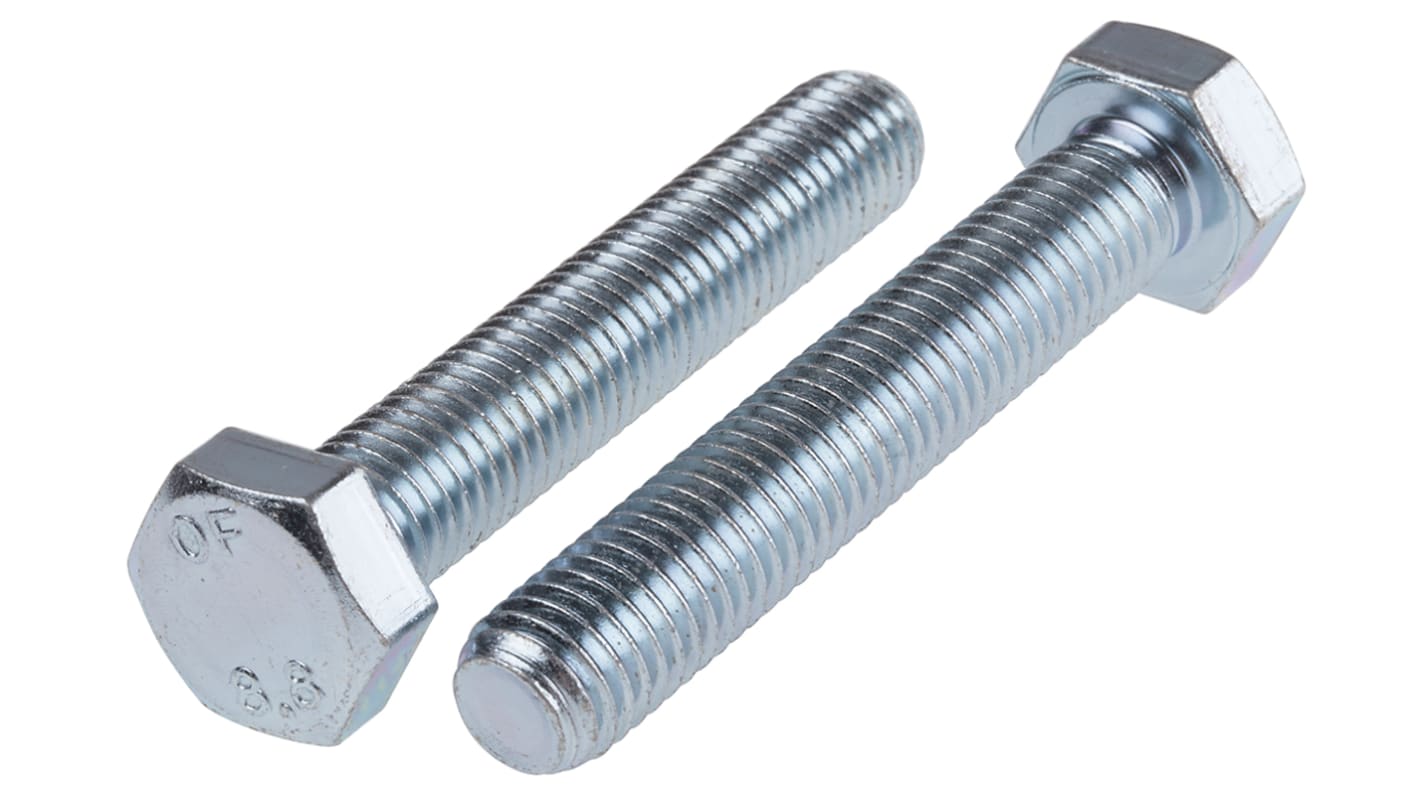 RS PRO Bright Zinc Plated Steel Hex, Hex Bolt, M12 x 70mm