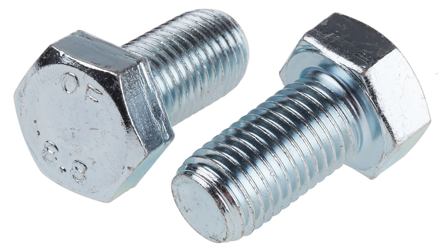 RS PRO Bright Zinc Plated Steel Hex, Hex Bolt, M16 x 30mm