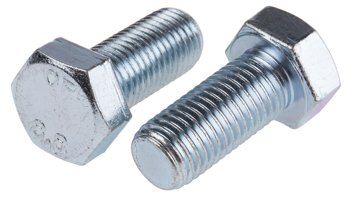 RS PRO Bright Zinc Plated Steel Hex, Hex Bolt, M16 x 35mm