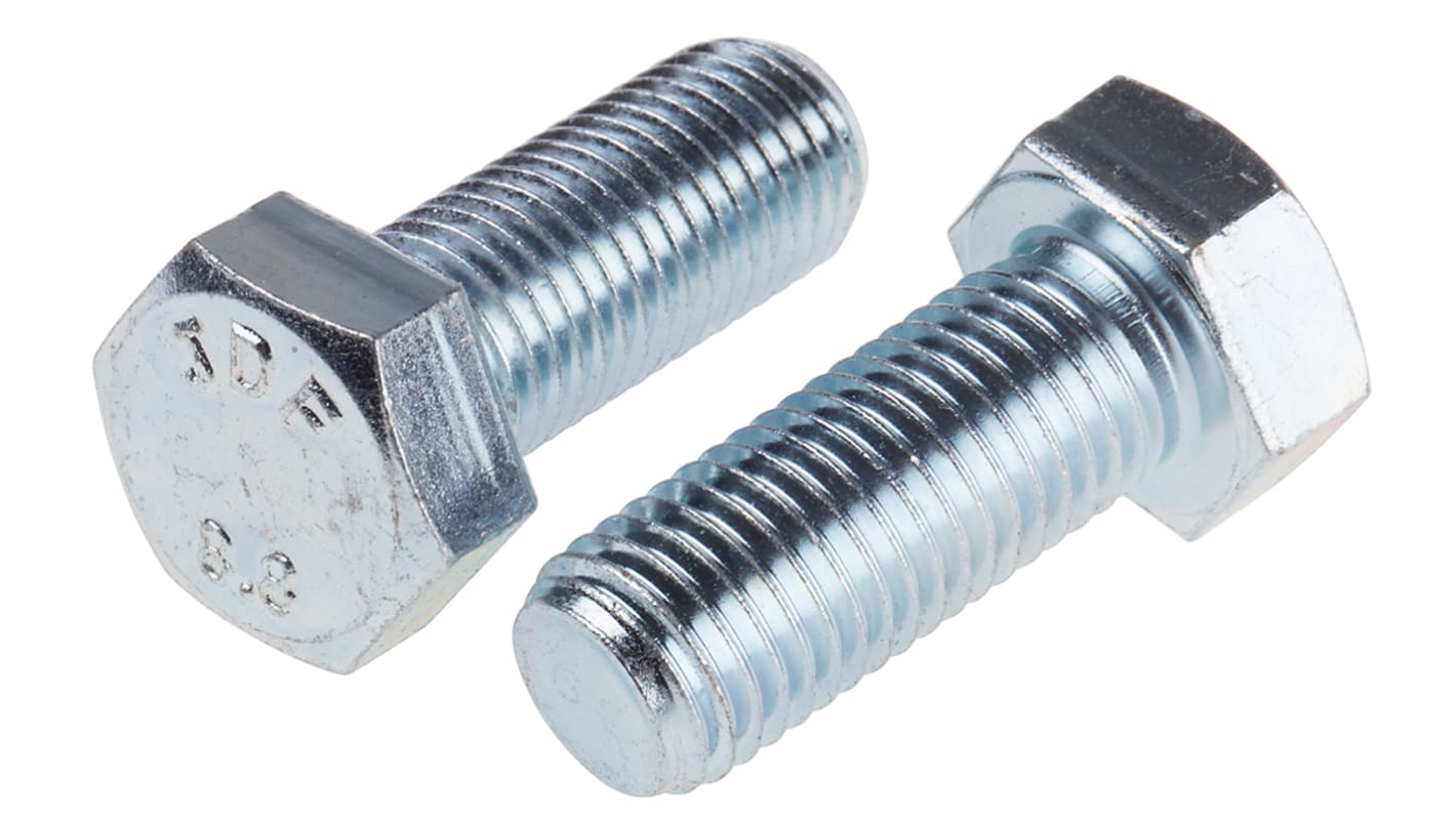 RS PRO Bright Zinc Plated Steel, Hex Bolt, M16 x 40.0mm