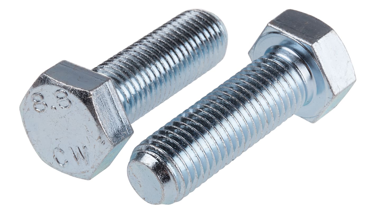 RS PRO Bright Zinc Plated Steel, Hex Bolt, M16 x 50.0mm
