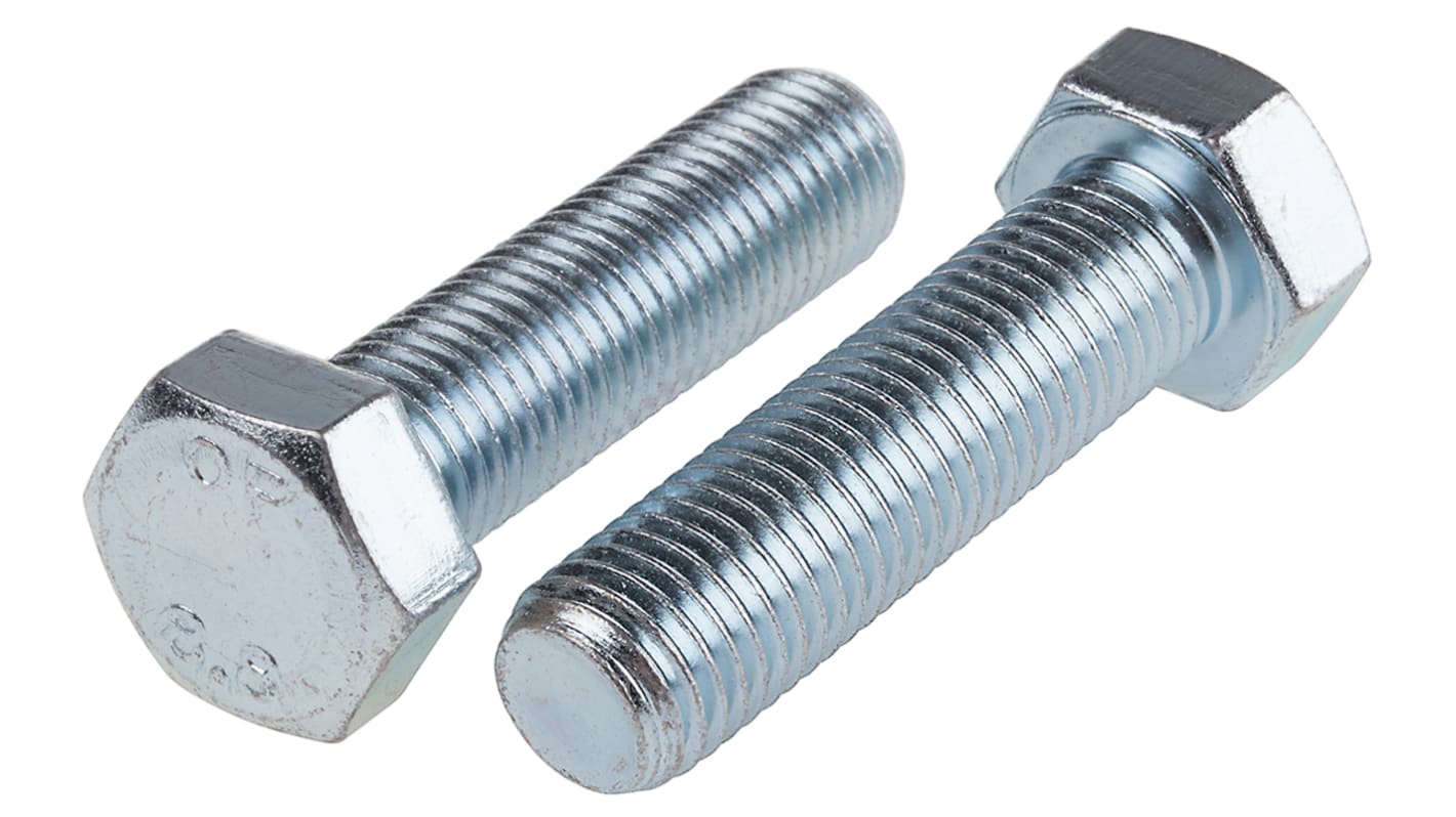 RS PRO Bright Zinc Plated Steel Hex, Hex Bolt, M16 x 60mm