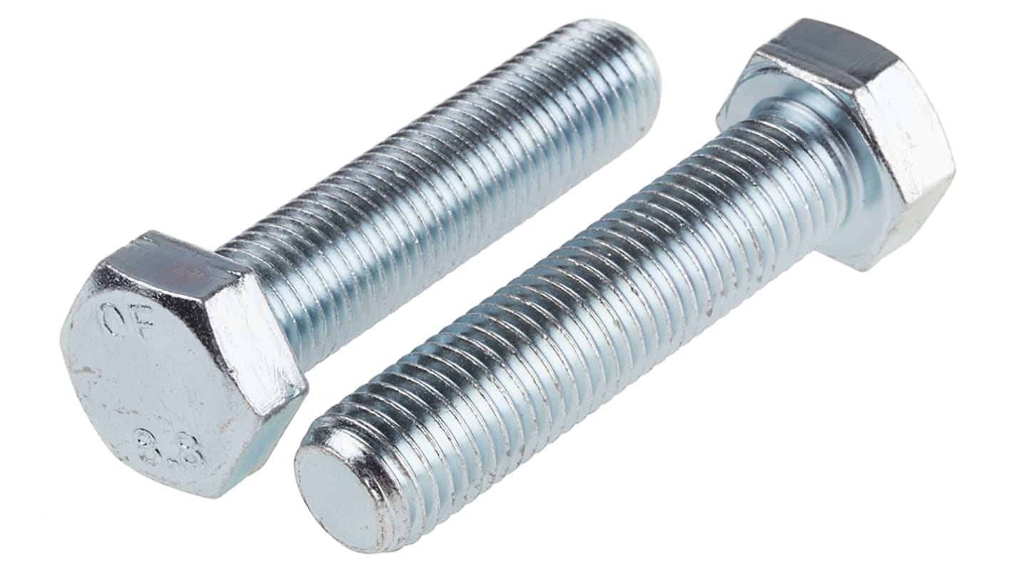 RS PRO Bright Zinc Plated Steel Hex, Hex Bolt, M16 x 70mm