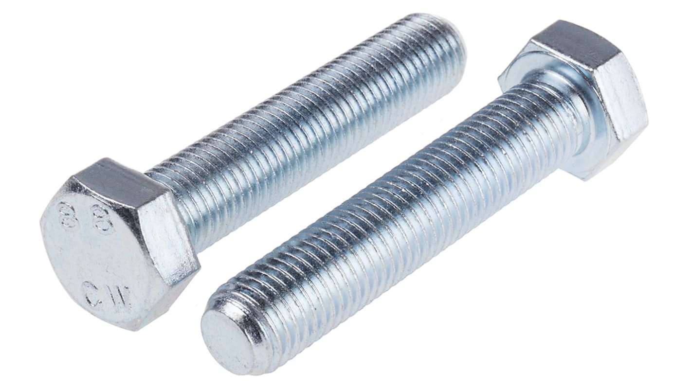 RS PRO Bright Zinc Plated Steel, Hex Bolt, M16 x 80.0mm