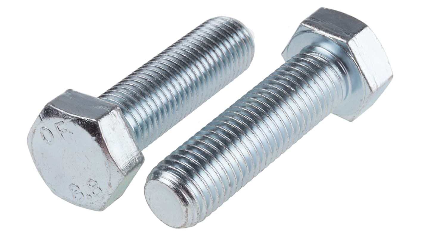 RS PRO Bright Zinc Plated Steel Hex, Hex Bolt, M20 x 70mm