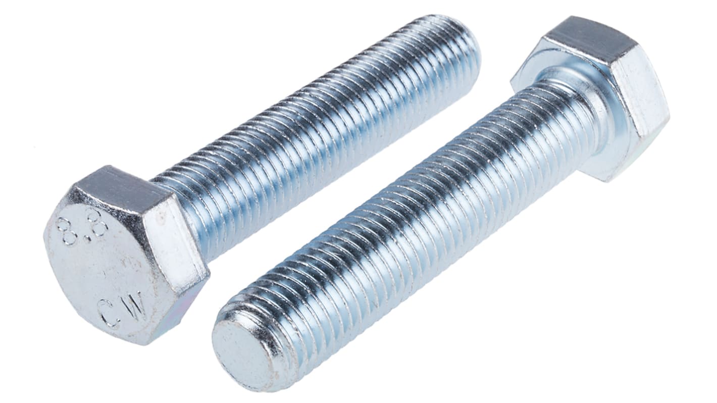 RS PRO Bright Zinc Plated Steel, Hex Bolt, M20 x 100.0mm