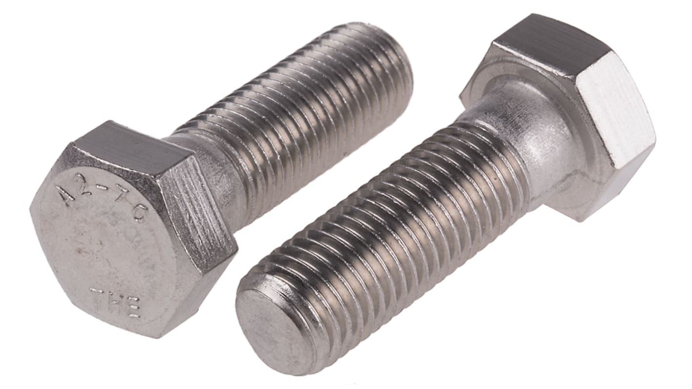 RS PRO Stainless Steel, Hex Bolt, M16 x 50.0mm