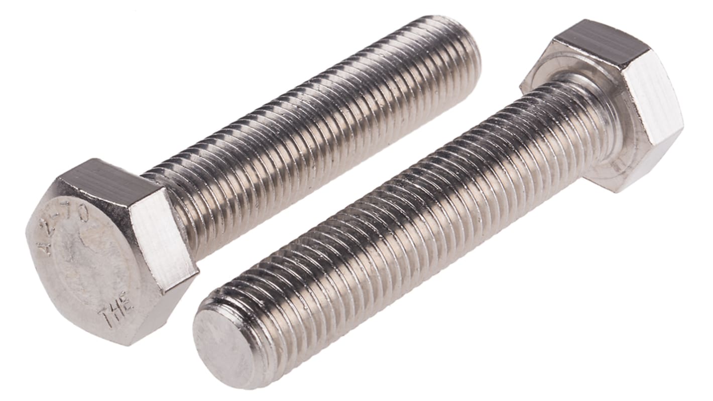 RS PRO Plain Stainless Steel, Hex Bolt, M16 x 80.0mm