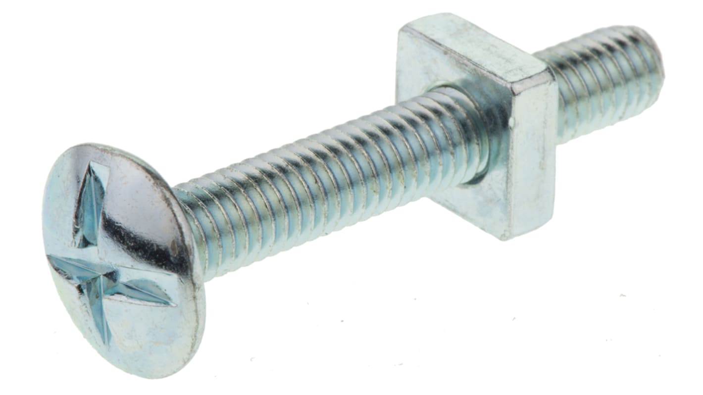 Bright Zinc Plated Steel Roofing Bolt, M6 x 40mm