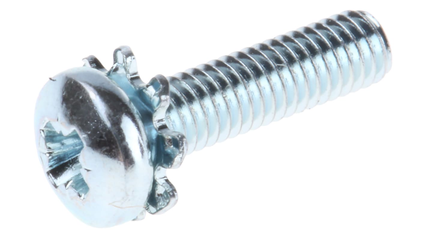 RS PRO M3 x 12mm Zinc Plated Steel Pan Head Sems Screw, External Tooth Washer