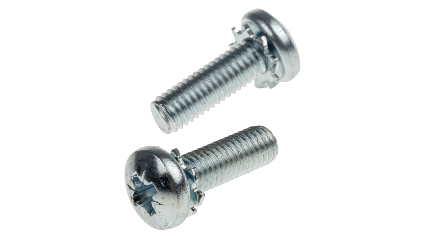 RS PRO M5 x 16mm Zinc Plated Steel Pan Head Sems Screw, External Tooth Washer