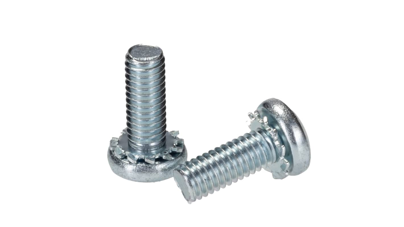 RS PRO M6 x 16mm Zinc Plated Steel Pan Head Sems Screw, External Tooth Washer