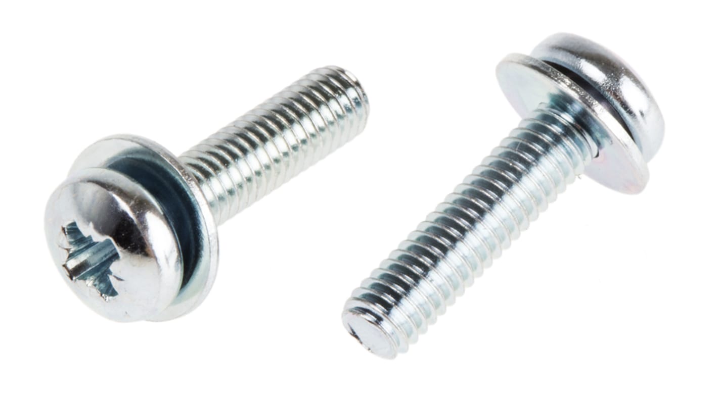 RS PRO M3 x 12mm Zinc Plated Steel Pan Head Sems Screw, Plain Washer