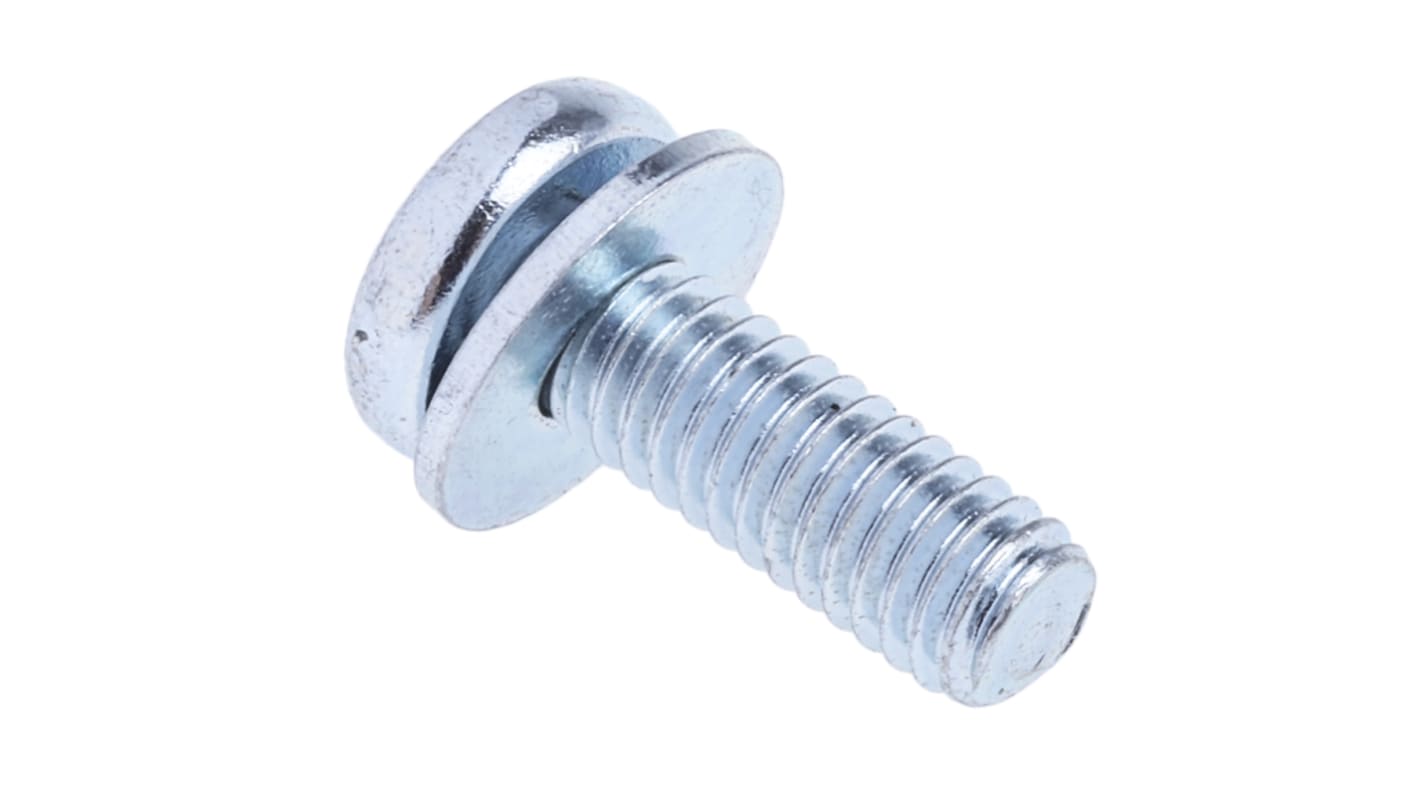 RS PRO M4 x 12mm Zinc Plated Steel Pan Head Sems Screw, Plain Washer