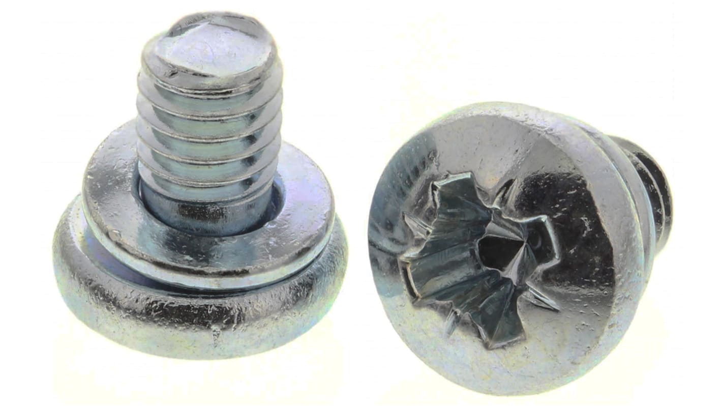 RS PRO M4 x 6mm Zinc Plated Steel Pan Head Sems Screw, Spring Washer