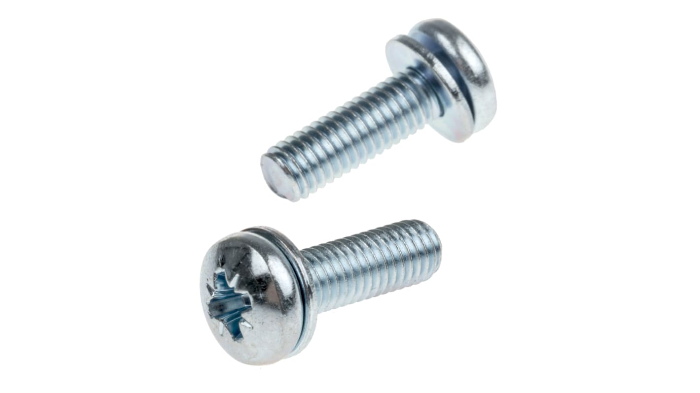 RS PRO M5 x 16mm Zinc Plated Steel Pan Head Sems Screw, Spring Washer