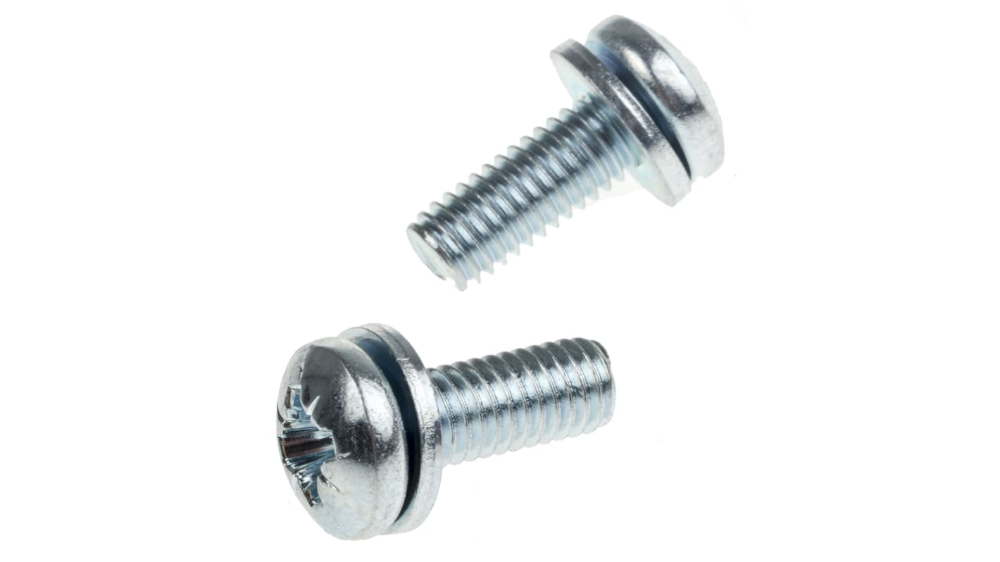 RS PRO M6 x 16mm Zinc Plated Steel Pan Head Sems Screw, Spring Washer