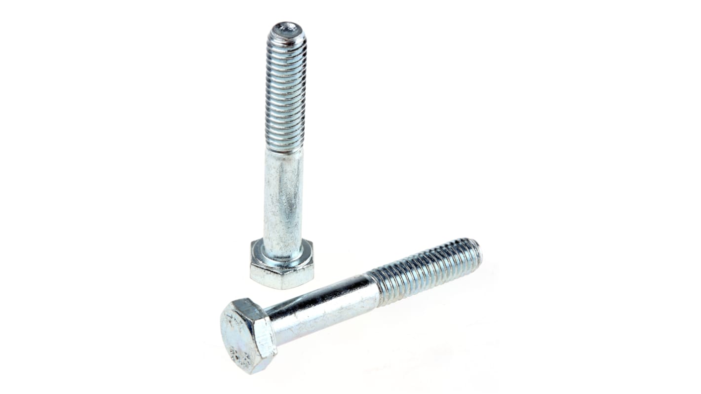 RS PRO Bright Zinc Plated Steel, Hex Bolt, M6 x 40.0mm