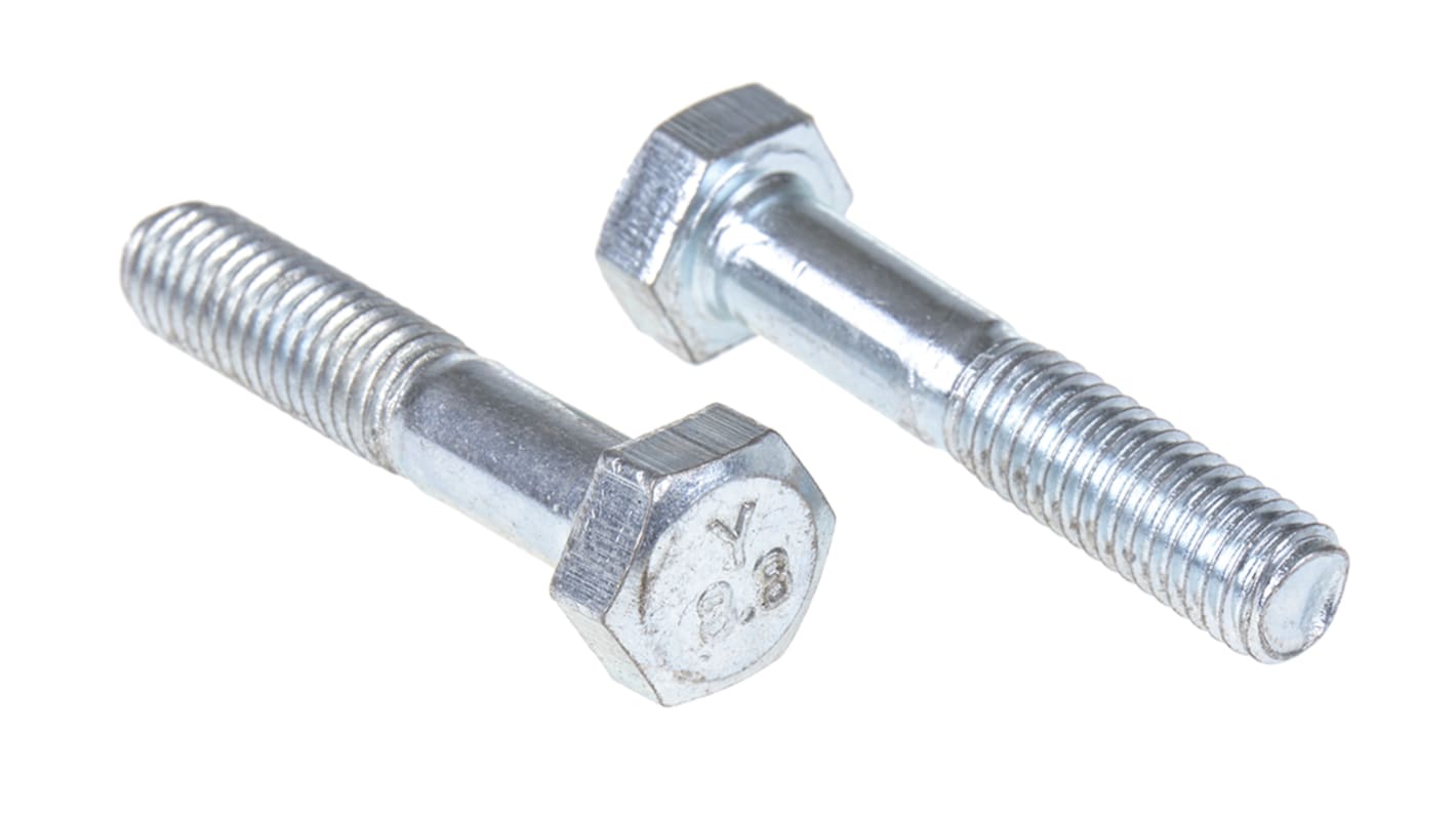 RS PRO Bright Zinc Plated Steel, Hex Bolt, M8 x 40.0mm