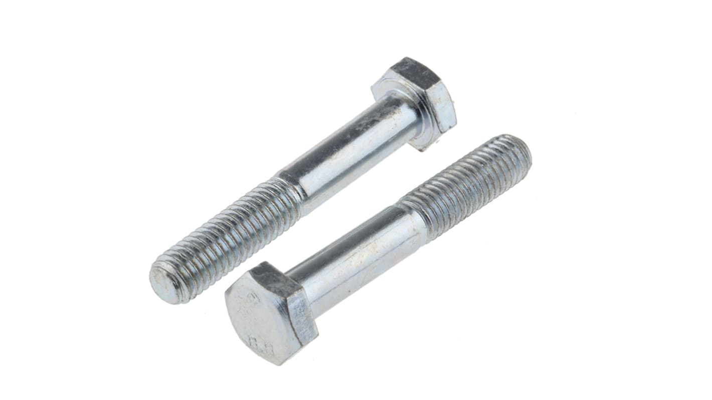 RS PRO Bright Zinc Plated Steel Hex, Hex Bolt, M8 x 50mm