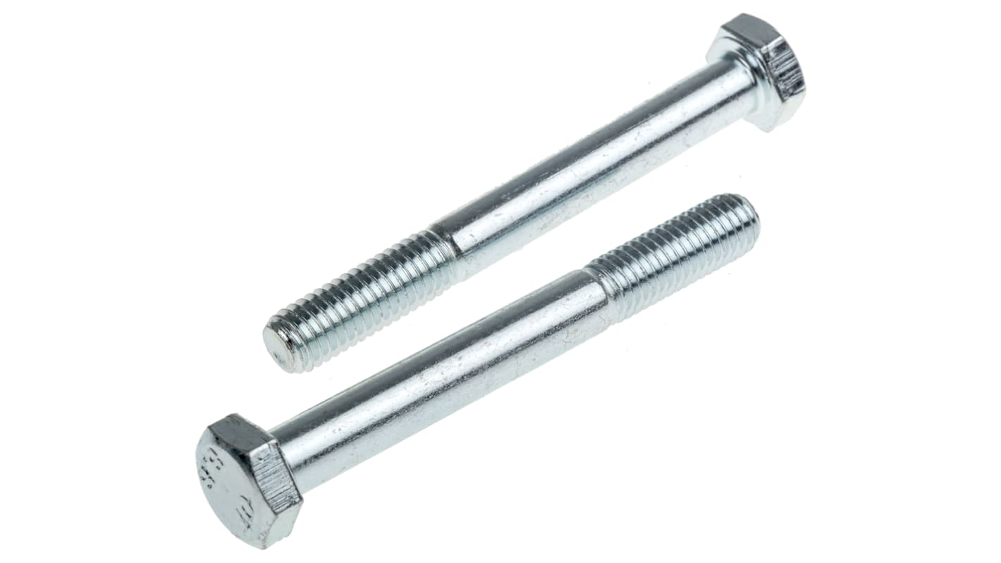 Śruba z łbem sześciokątnym gwint M8 70.0mm skok 1.25mm Stalowe Sześciokątny Powlekane jasnym cynkiem RS PRO