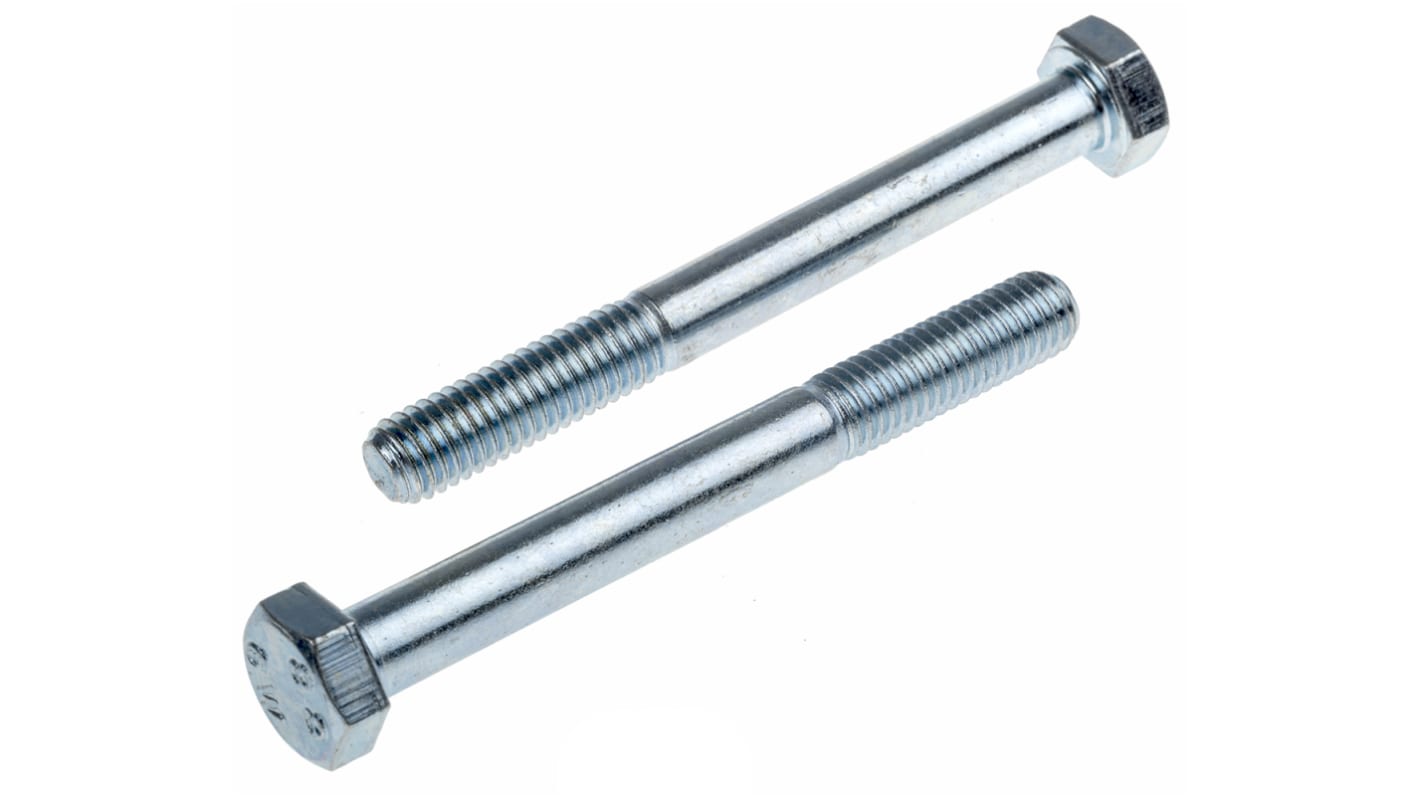 Śruba z łbem sześciokątnym gwint M8 75.0mm skok 1.25mm Stalowe Sześciokątny Powlekane jasnym cynkiem RS PRO
