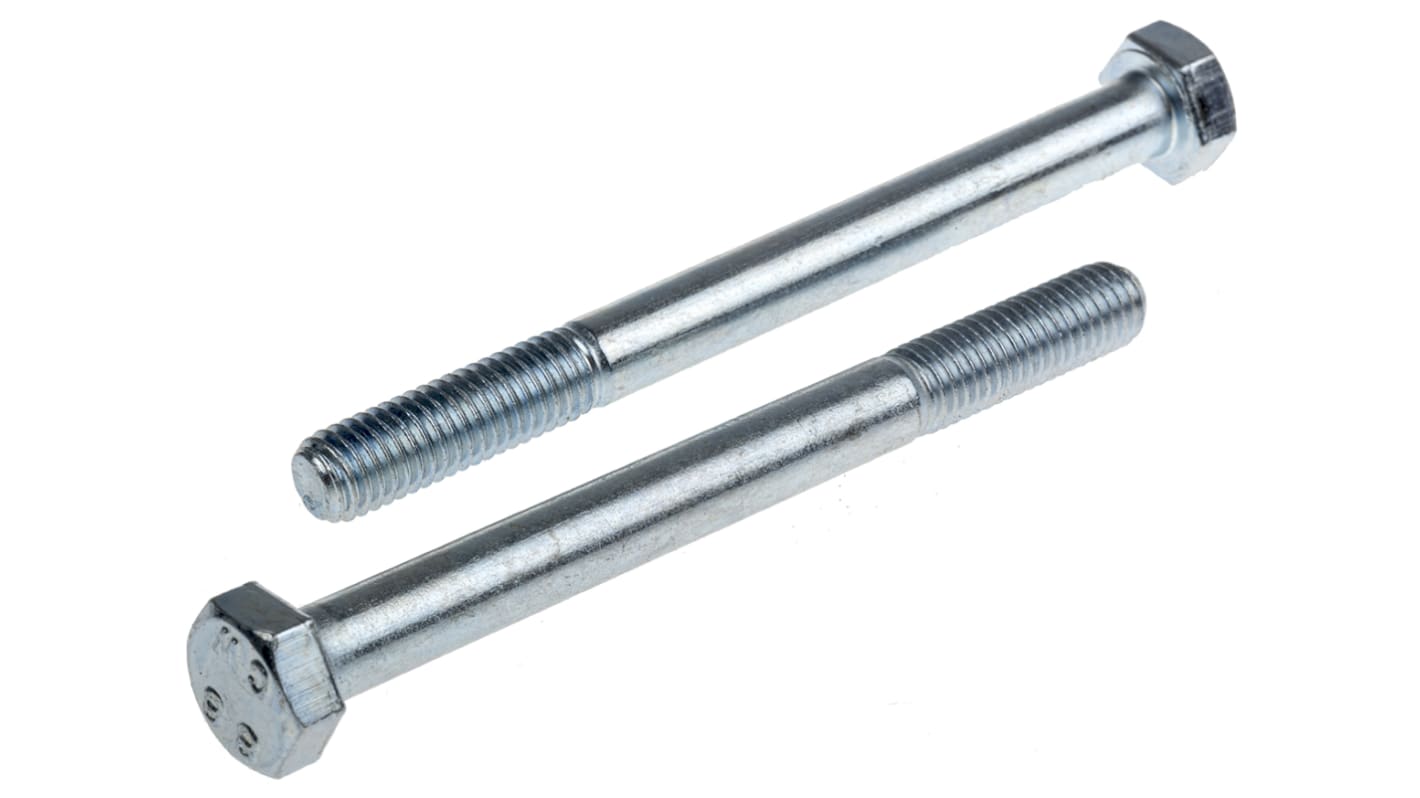 Śruba z łbem sześciokątnym gwint M8 90.0mm skok 1.25mm Stalowe Sześciokątny Powlekane jasnym cynkiem RS PRO