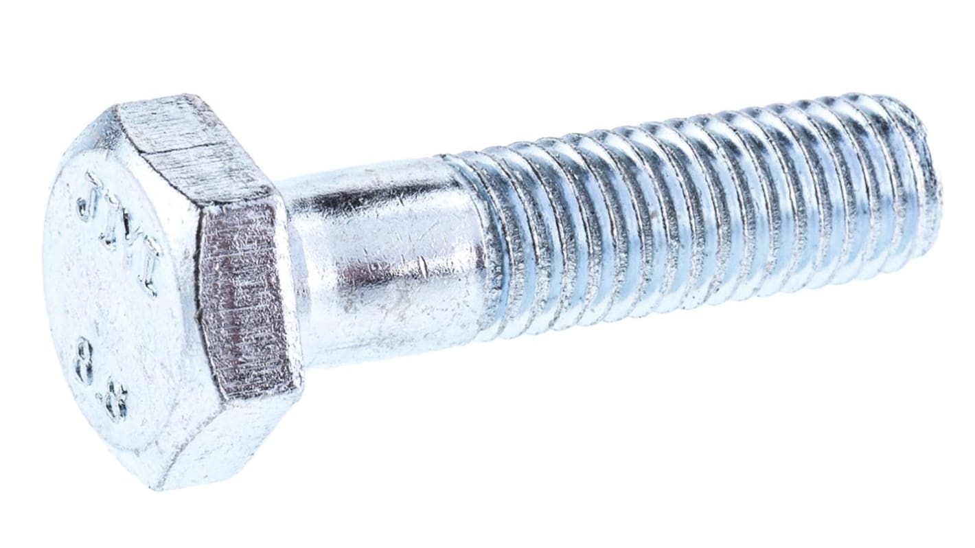 RS PRO Bright Zinc Plated Steel, Hex Bolt, M10 x 40.0mm