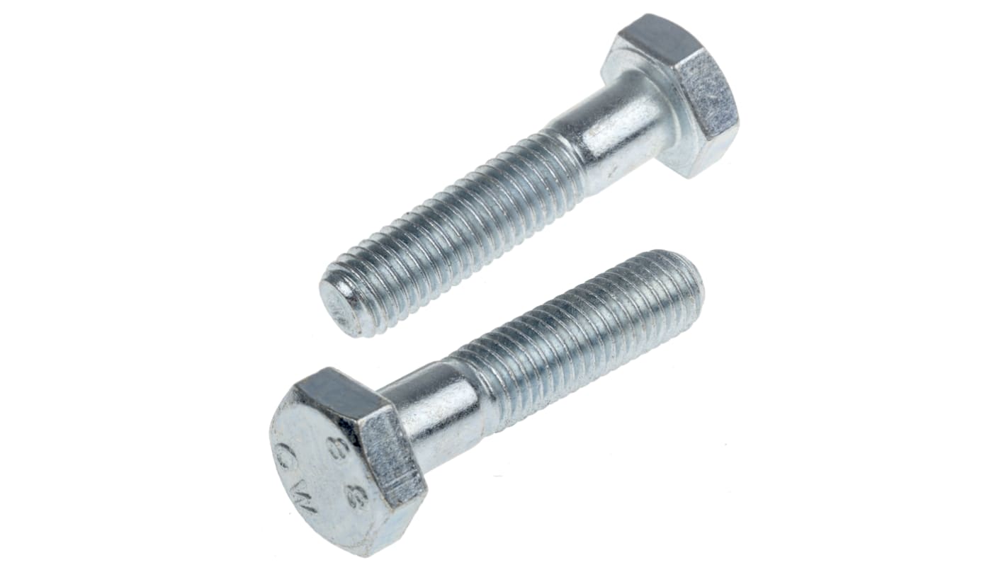 RS PRO Bright Zinc Plated Steel Hex, Hex Bolt, M10 x 45mm