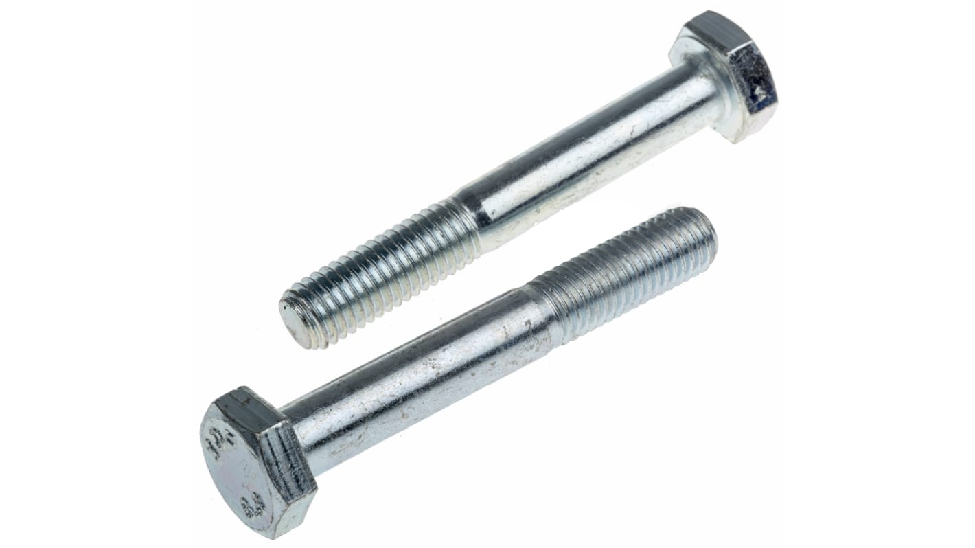 RS PRO Bright Zinc Plated Steel, Hex Bolt, M10 x 70.0mm