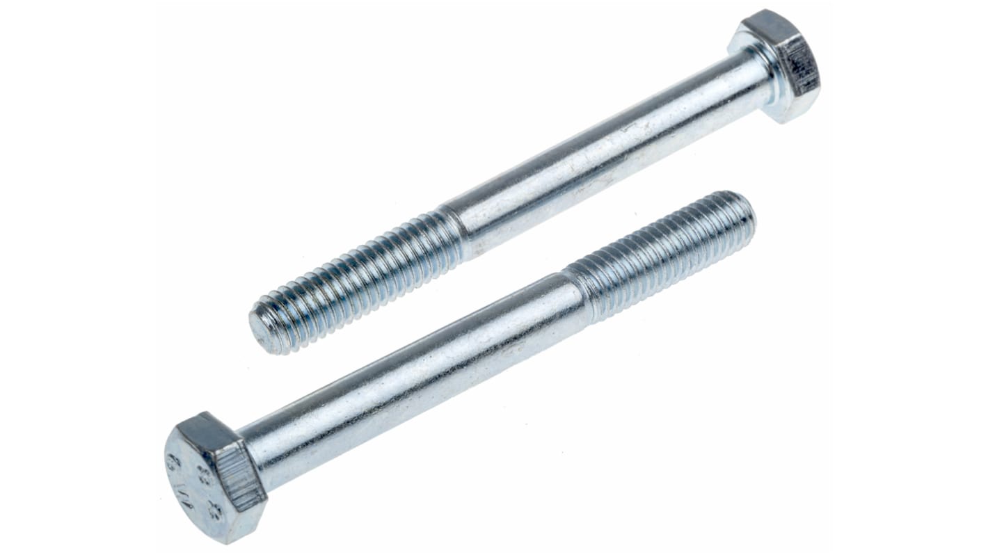 RS PRO Bright Zinc Plated Steel Hex, Hex Bolt, M10 x 90mm