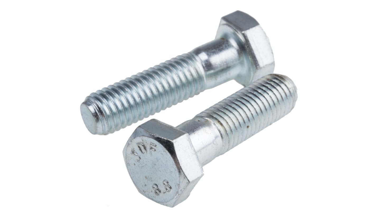 RS PRO Bright Zinc Plated Steel Hex, Hex Bolt, M12 x 45mm