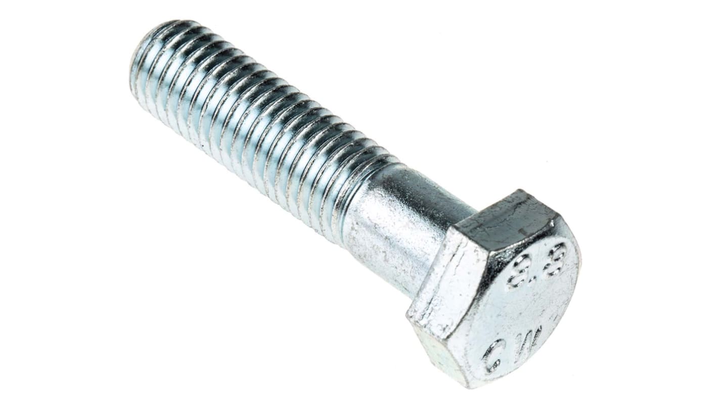 RS PRO Bright Zinc Plated Steel, Hex Bolt, M12 x 50.0mm